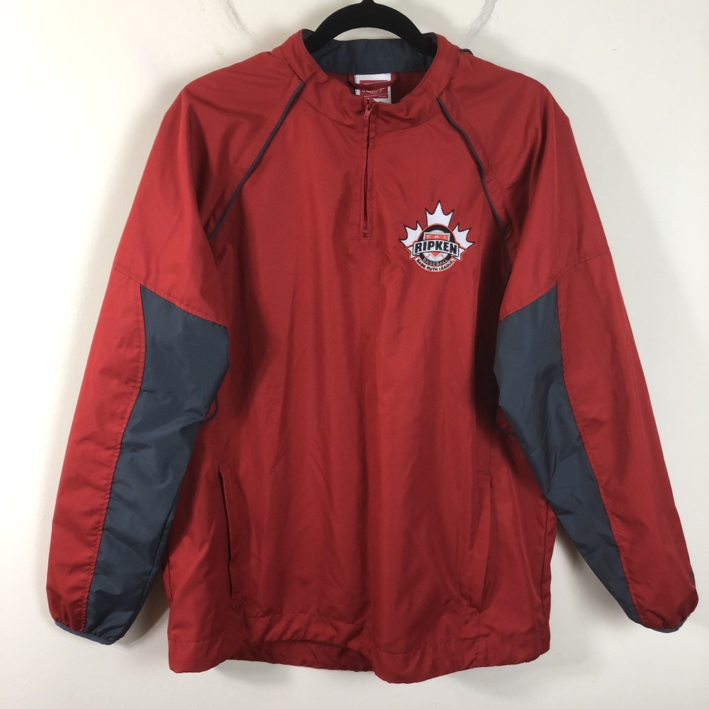 Cal Ripken Rawlings Baseball 1/4 Zip Pullover Windbreaker Jacket Men's Sz M Red